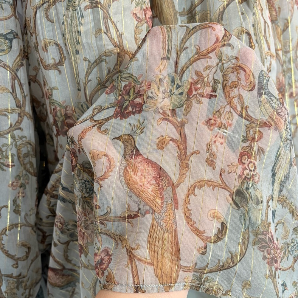 Soft Surroundings Aitana Blouse Bird Floral Sheer Boho Top L - Picture 7 of 10